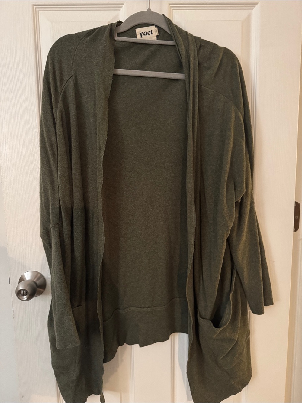 Pact Olive Open-Front Women's Cardigan with Pockets
